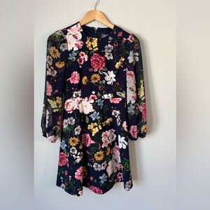 Vince Camuto Navy Floral Long Sleeve Dress
